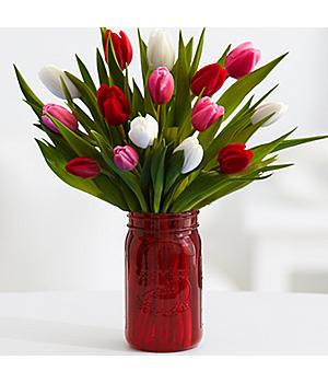 15 Sweetheart Tulips with Mason Jar & Chocolates